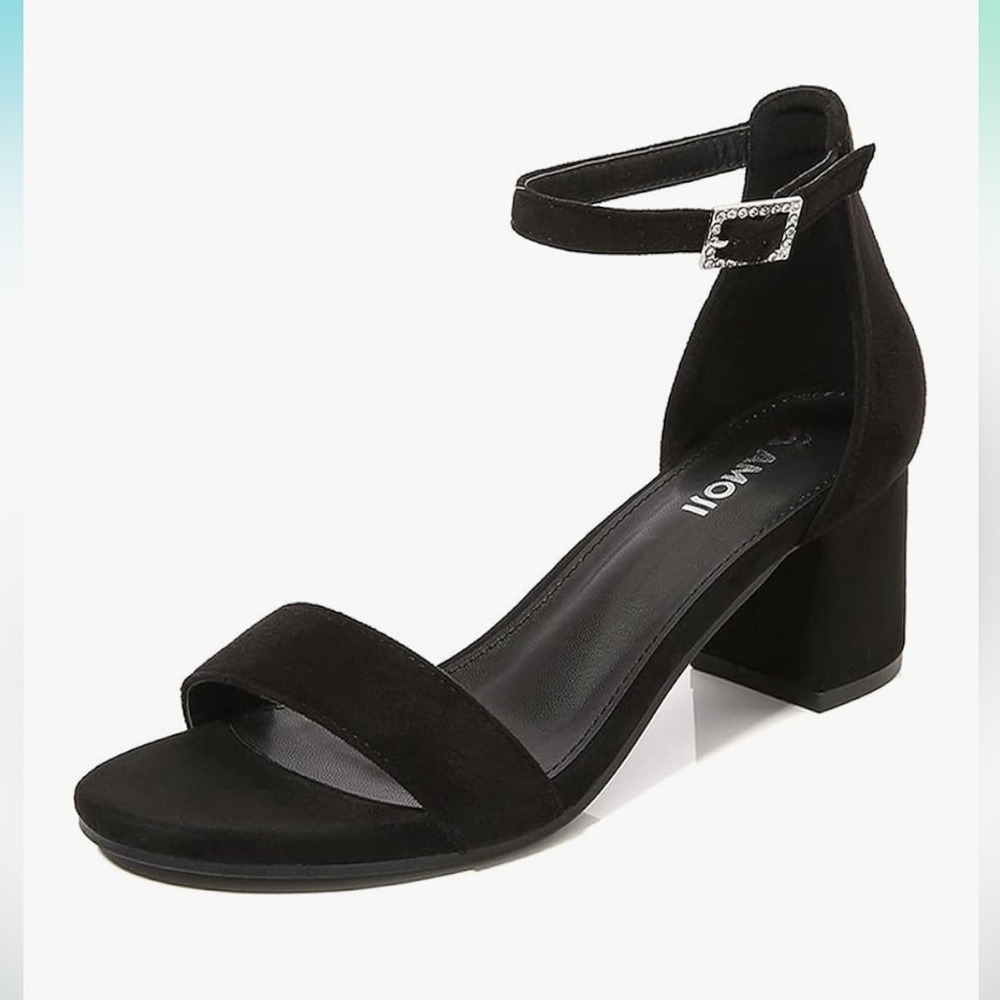 Amoji black strappy block heels size 36 us 6 brand new